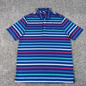Vineyard Vines Polo Shirt Mens Large Blue Multicolor Stripe Golf Performance